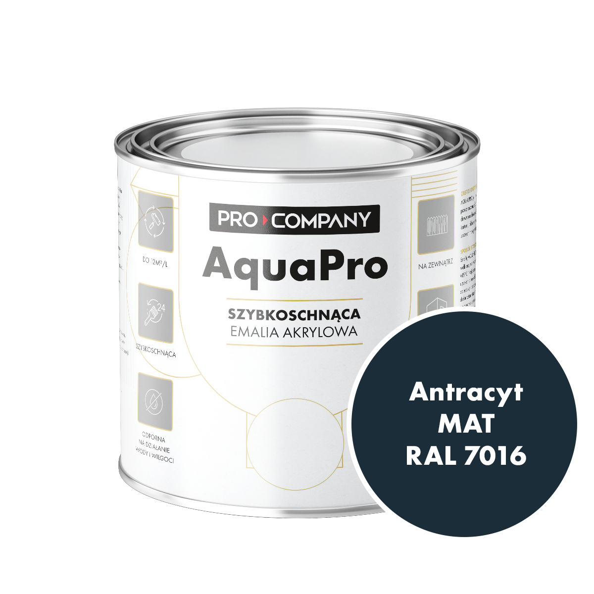 Szybkoschnąca uniwersalna emalia akrylowa Aqua Pro Antracyt MAT RAL 7016 0,7L