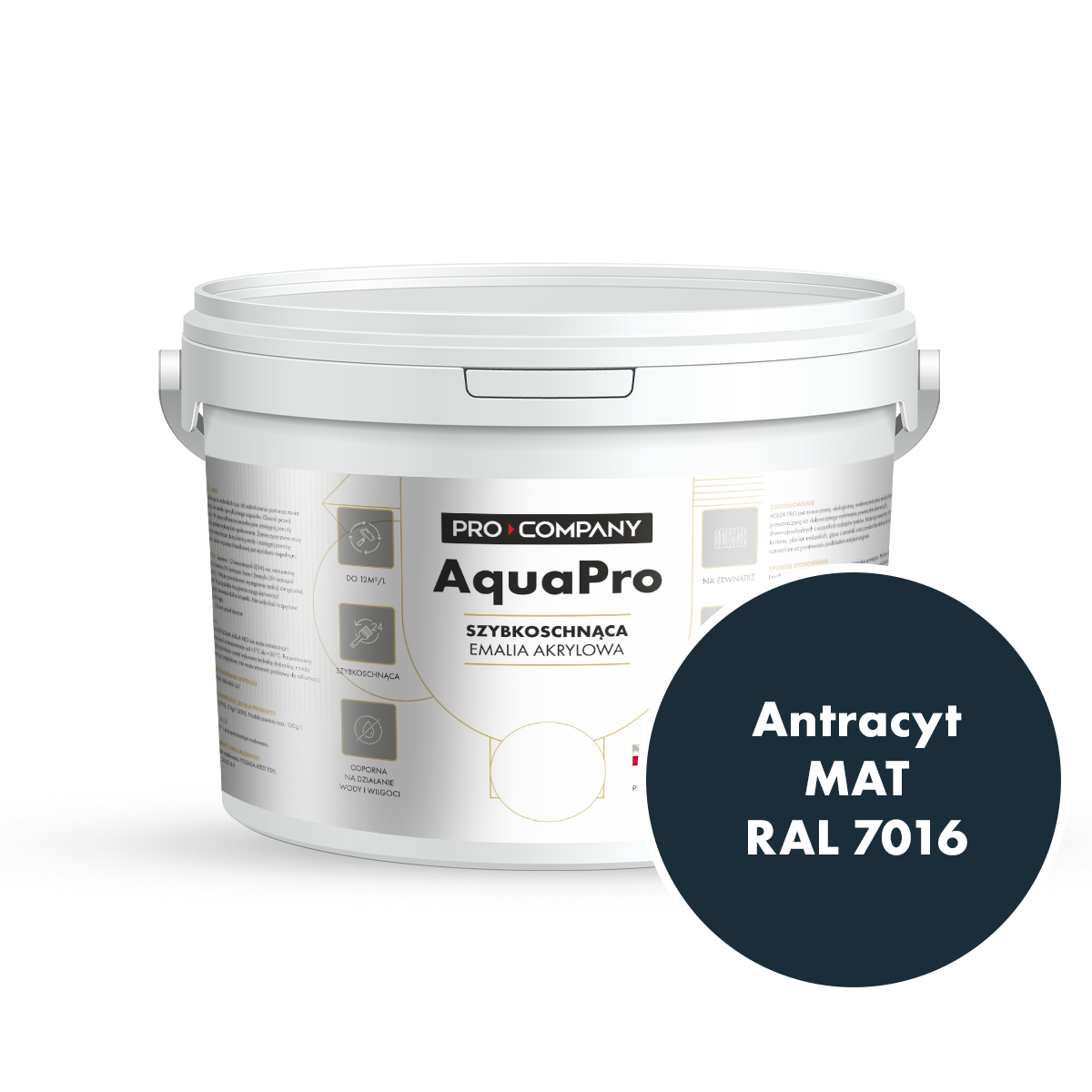 Szybkoschnąca uniwersalna emalia akrylowa Aqua Pro Antracyt MAT RAL 7016 2,7L