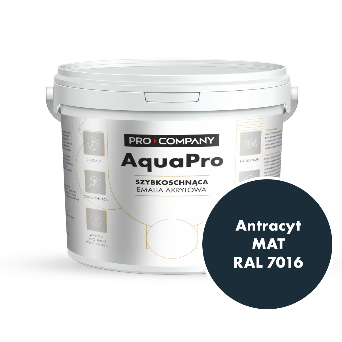 Szybkoschnąca uniwersalna emalia akrylowa Aqua Pro Antracyt MAT RAL 7016 9L