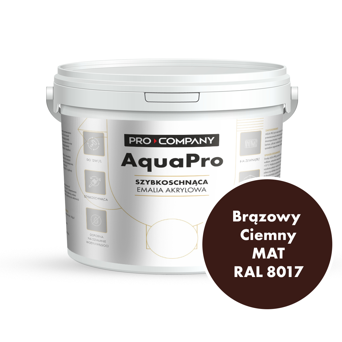 Szybkoschnąca uniwersalna emalia akrylowa Aqua Pro Brązowy Ciemny MAT RAL 8017 4,5L