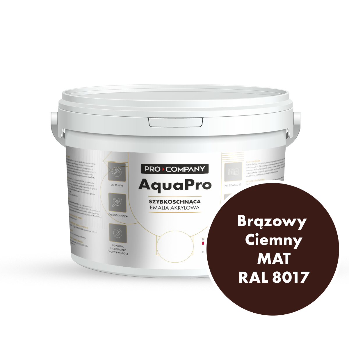 Szybkoschnąca uniwersalna emalia akrylowa Aqua Pro Brązowy Ciemny MAT RAL 8017 2,7L