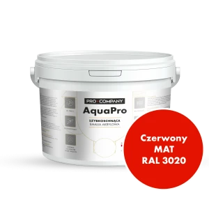 Szybkoschnąca uniwersalna emalia akrylowa Aqua Pro Czerwony MAT RAL 3020 2,7L
