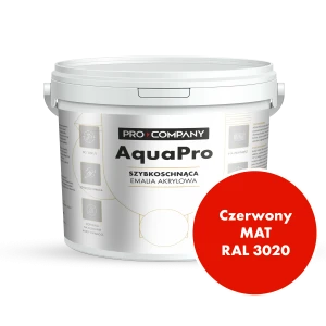 Szybkoschnąca uniwersalna emalia akrylowa Aqua Pro Czerwony MAT RAL 3020 9L