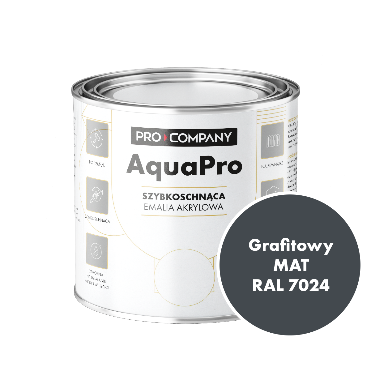 Szybkoschnąca uniwersalna emalia akrylowa Aqua Pro Grafitowy MAT RAL 7024 0,7L
