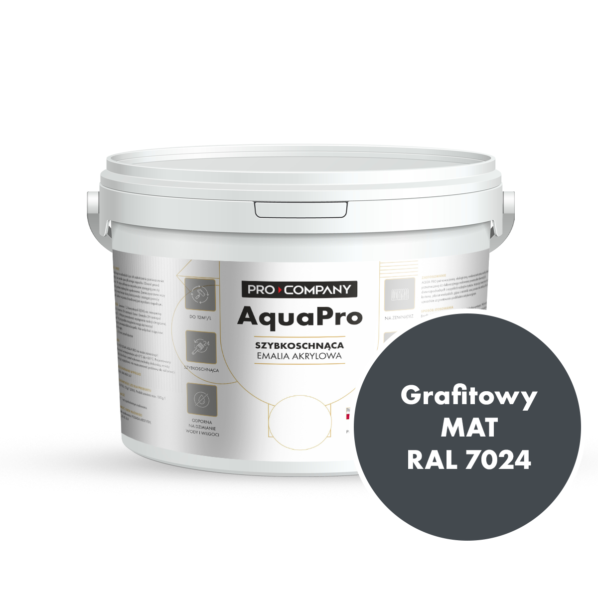 Szybkoschnąca uniwersalna emalia akrylowa Aqua Pro Grafitowy MAT RAL 7024 2,7L