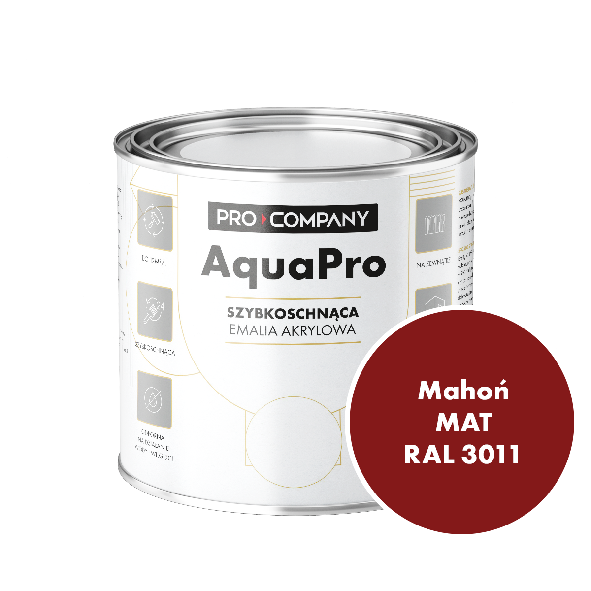 Szybkoschnąca uniwersalna emalia akrylowa Aqua Pro Mahoń MAT RAL 3011 0,7L