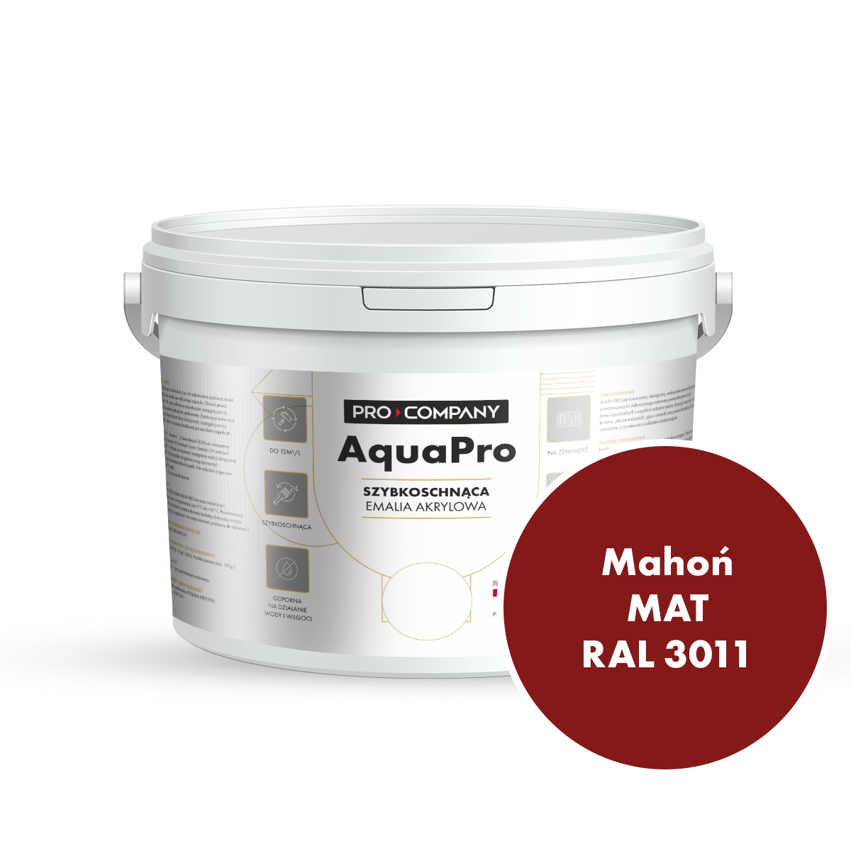 Szybkoschnąca uniwersalna emalia akrylowa Aqua Pro Mahoń MAT RAL 3011 2,7L
