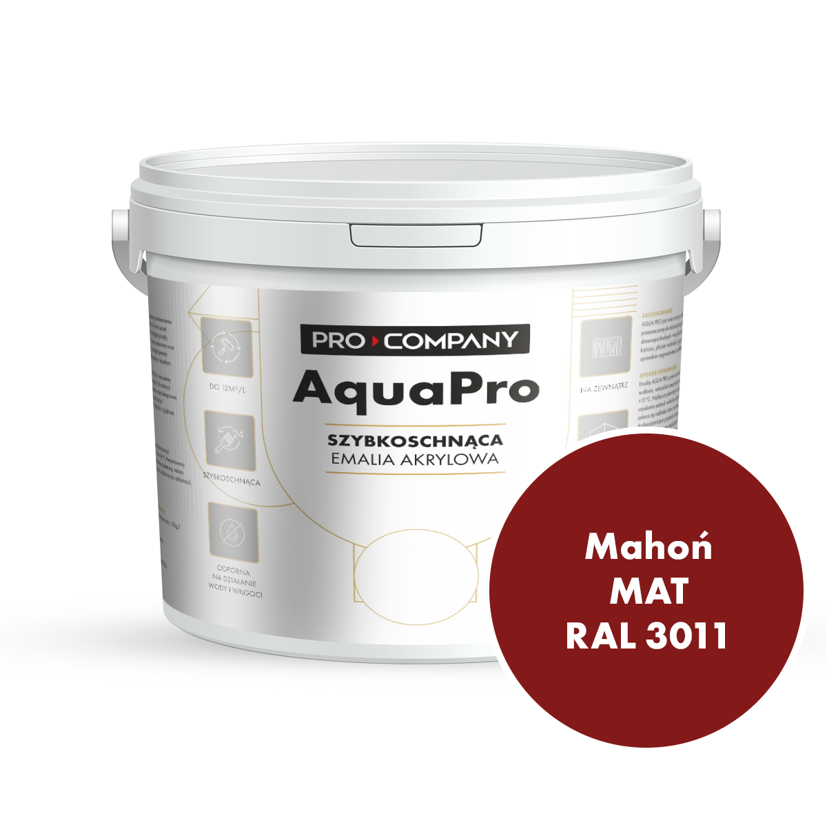 Szybkoschnąca uniwersalna emalia akrylowa Aqua Pro Mahoń MAT RAL 3011 9L