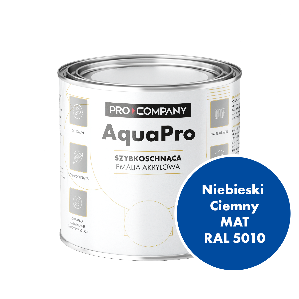 Szybkoschnąca uniwersalna emalia akrylowa Aqua Pro Niebieski Ciemny MAT RAL 5010 0,7L