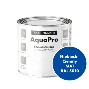 Szybkoschnąca uniwersalna emalia akrylowa Aqua Pro Niebieski Ciemny MAT RAL 5010 0,7L