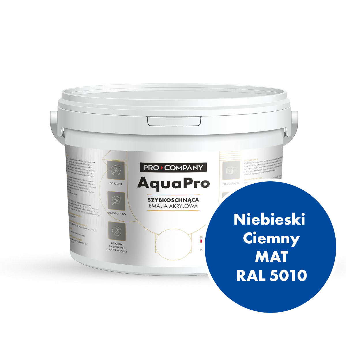 Szybkoschnąca uniwersalna emalia akrylowa Aqua Pro Niebieski Ciemny MAT RAL 5010 2,7L