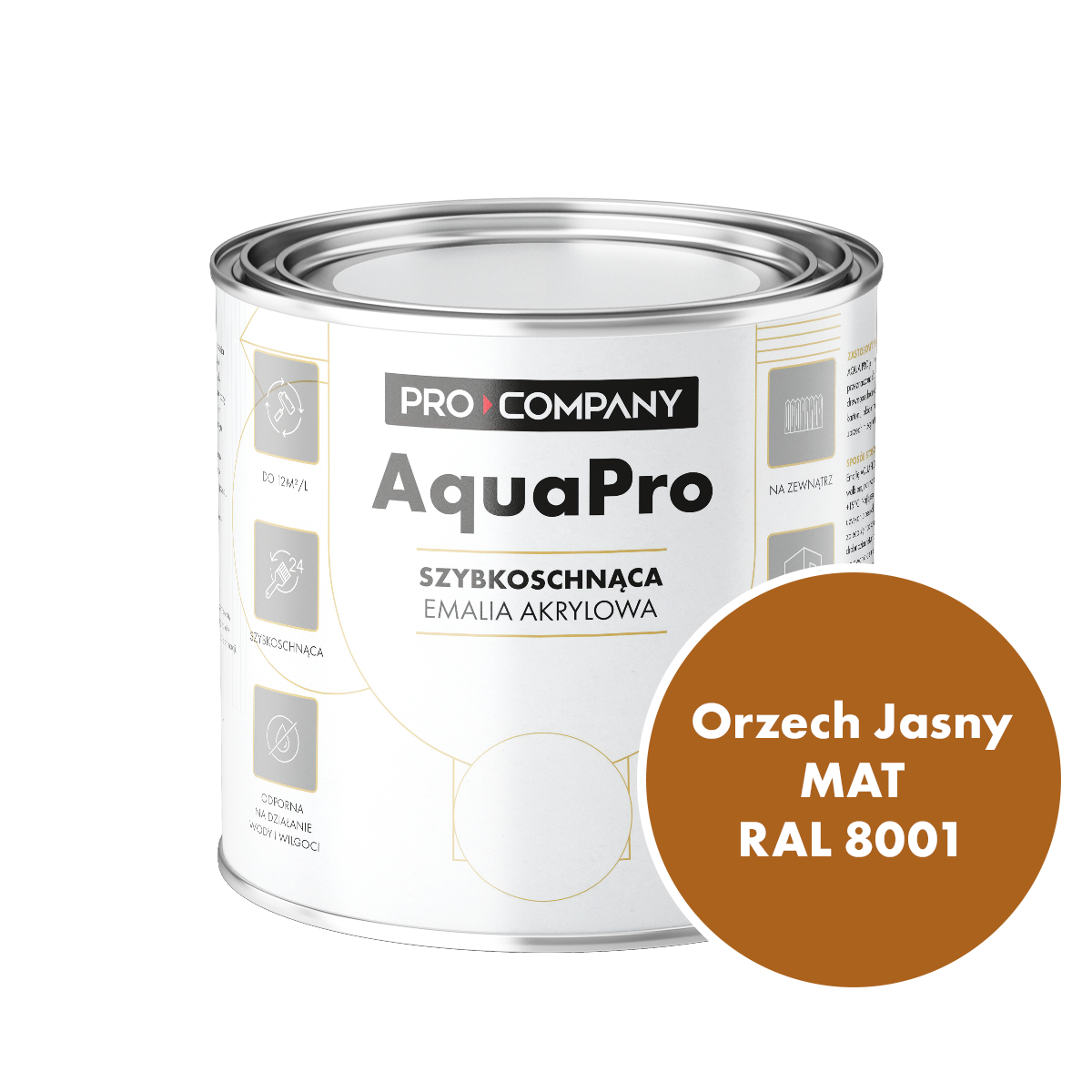 Szybkoschnąca uniwersalna emalia akrylowa Aqua Pro Orzech Jasny MAT RAL 8001 0,7L