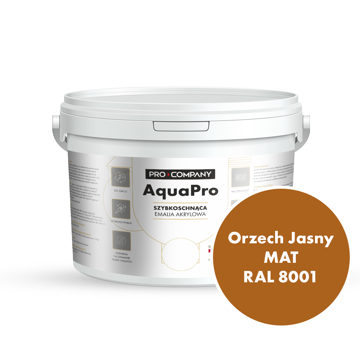Szybkoschnąca uniwersalna emalia akrylowa Aqua Pro Orzech Jasny MAT RAL 8001 2,7L