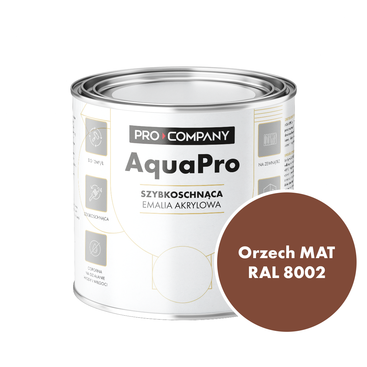 Szybkoschnąca uniwersalna emalia akrylowa Aqua Pro Orzech MAT RAL 8002 0,7L