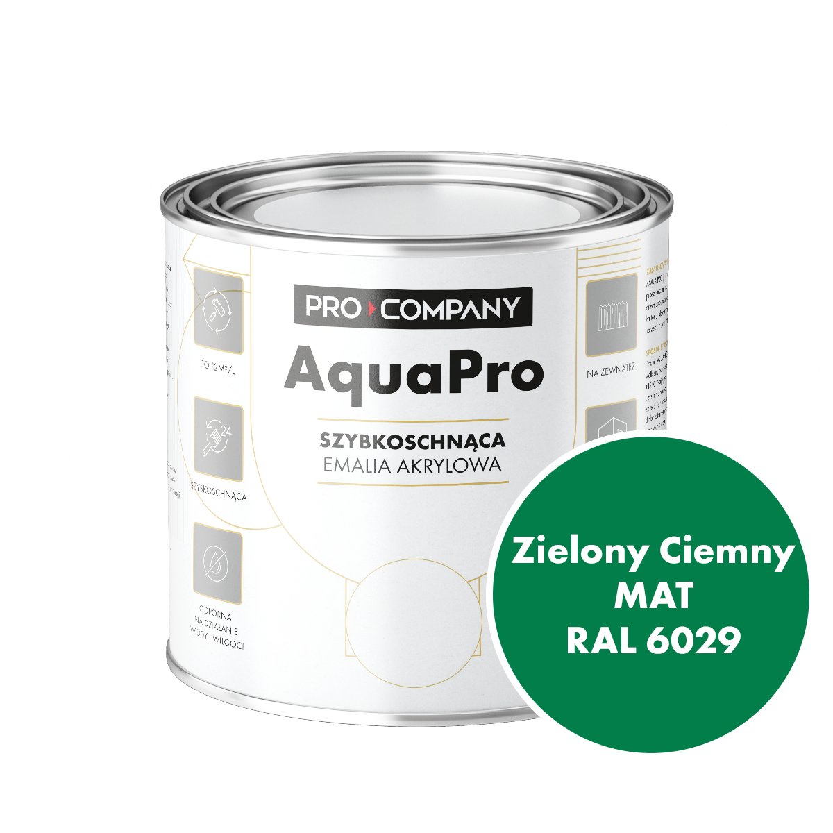 Szybkoschnąca uniwersalna emalia akrylowa Aqua Pro Zielony Ciemny MAT RAL 6029 0,7L