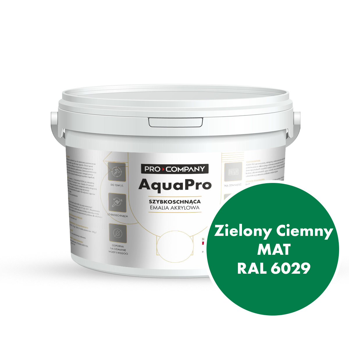 Szybkoschnąca uniwersalna emalia akrylowa Aqua Pro Zielony Ciemny MAT RAL 6029 2,7L
