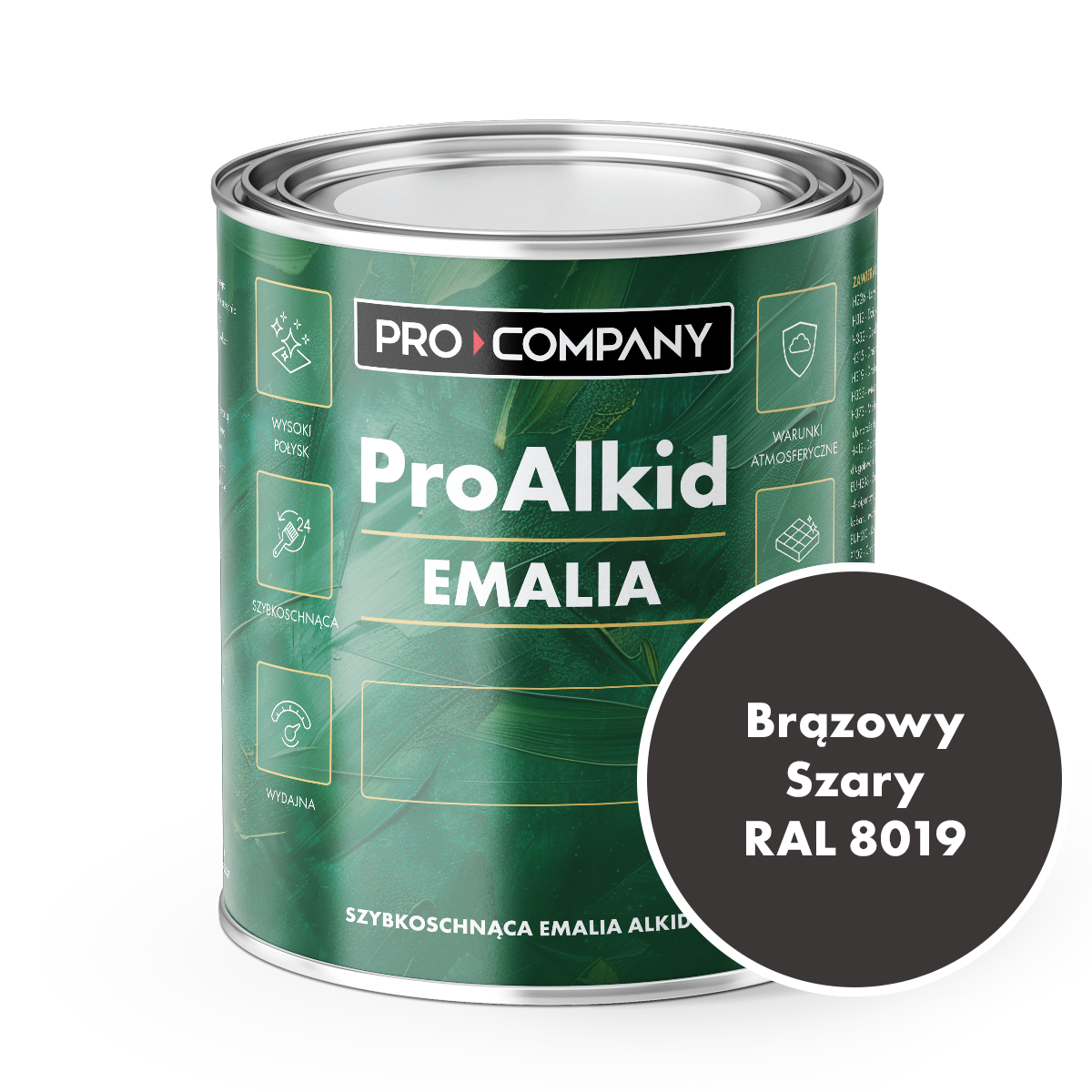 Szybkoschnąca emalia alkidowa do metalu Pro Alkid Brązowy Szary RAL 8019 0,9L