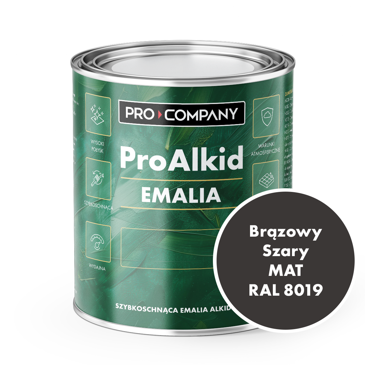 Szybkoschnąca emalia alkidowa do metalu Pro Alkid Brązowy Szary MAT RAL 8019 0,9L