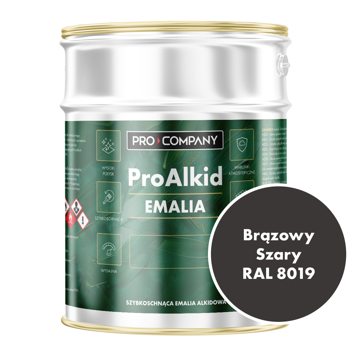 Szybkoschnąca emalia alkidowa do metalu Pro Alkid Brązowy Szary MAT RAL 8019 2,7L