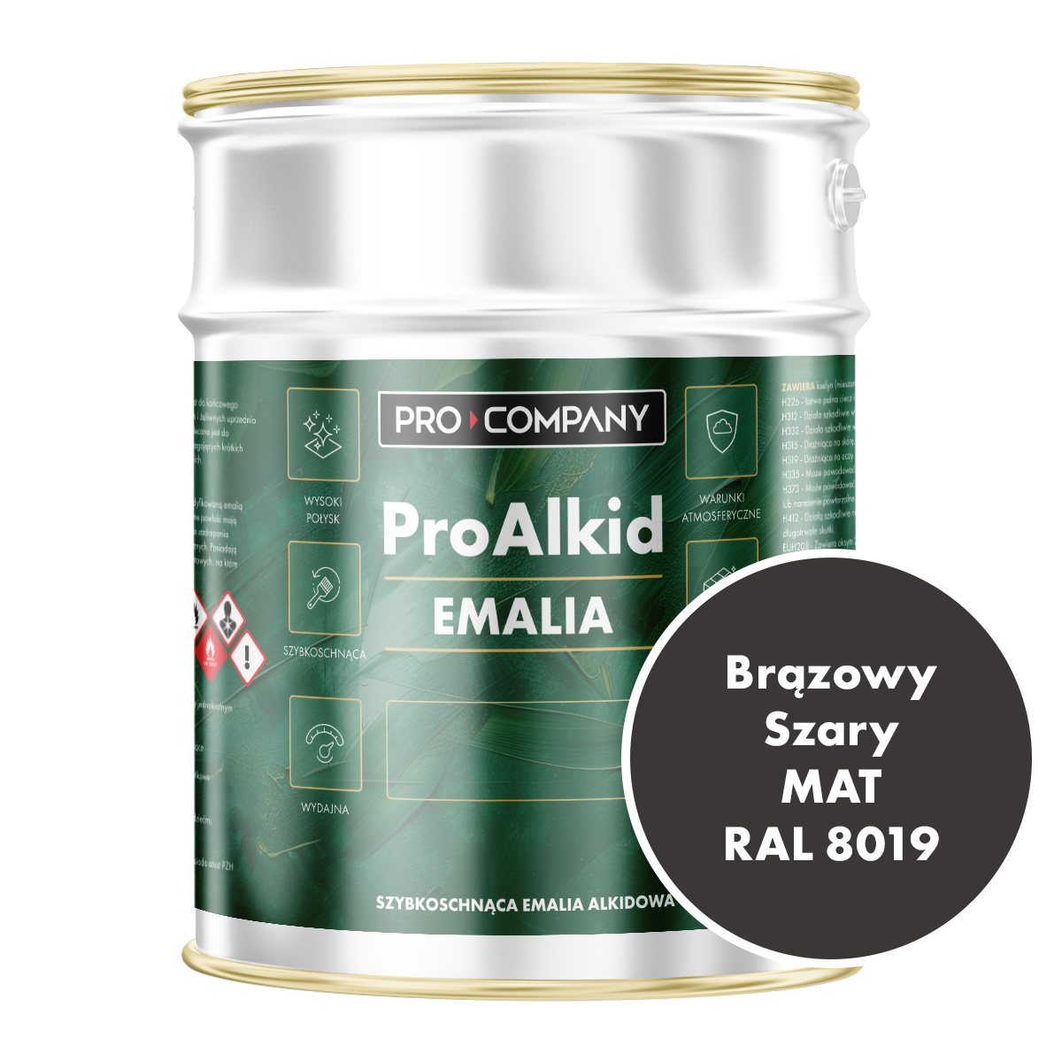 Szybkoschnąca emalia alkidowa do metalu Pro Alkid Brązowy Szary MAT RAL 8019 9L