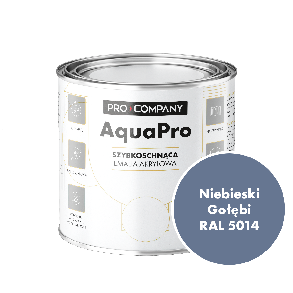 AQUA PRO Emalia Akrylowa Szybkoschnąca 0,8L Niebieski Gołębi RAL 5014
