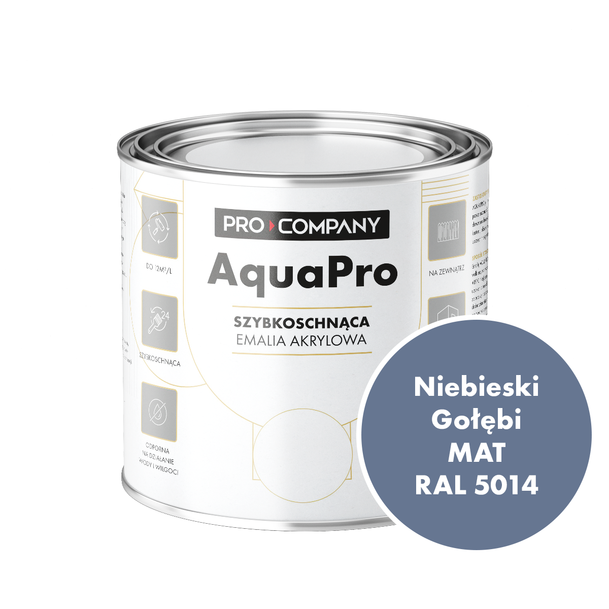 AQUA PRO Emalia Akrylowa Szybkoschnąca 0,8L Niebieski Gołębi RAL 5014 MAT