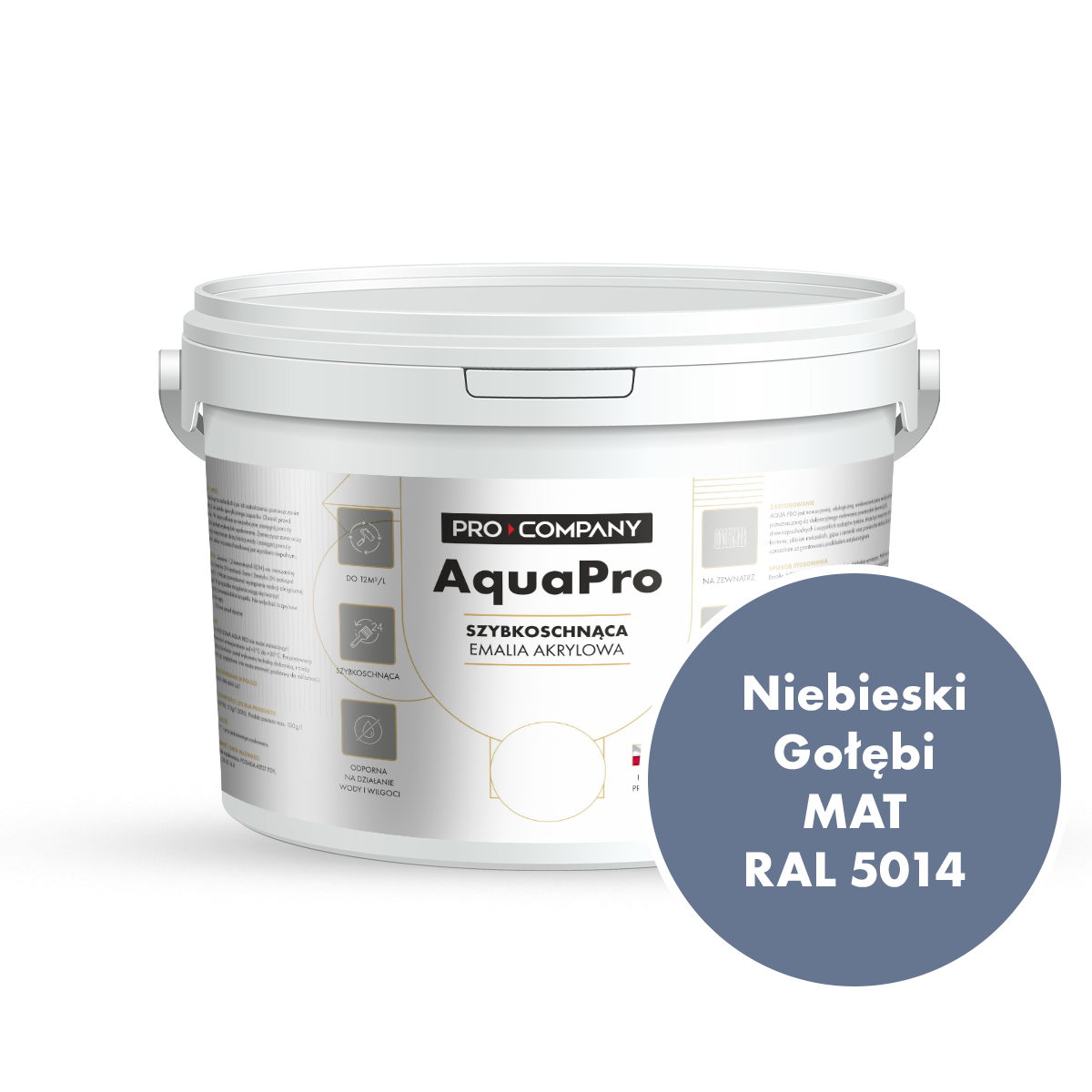 AQUA PRO Emalia Akrylowa Szybkoschnąca 3L Niebieski Gołębi RAL 5014 MAT