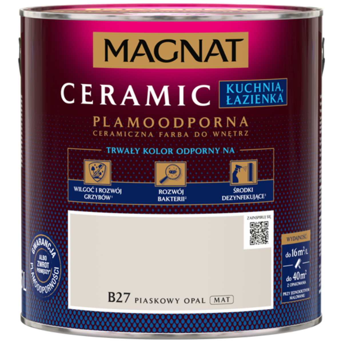 MAGNAT Ceramic Farba plamoodporna Kuchnia Łazienka piaskowy opal B27 2,5L
