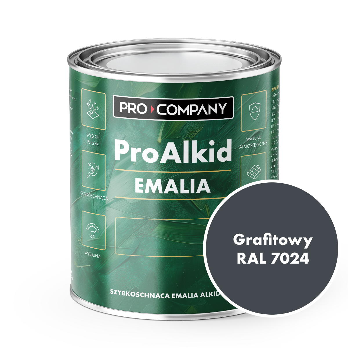Szybkoschnąca emalia alkidowa do metalu Pro Alkid Grafitowy RAL 7024 0,9L 