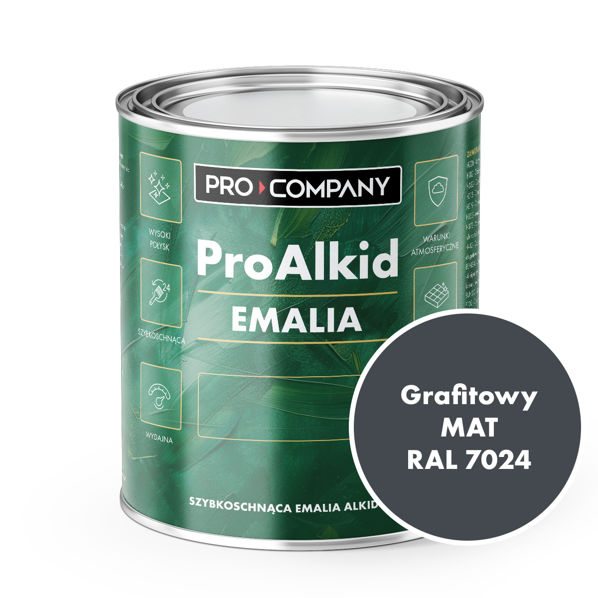 Szybkoschnąca emalia alkidowa do metalu Pro Alkid Grafitowy MAT RAL 7024 0,9L 