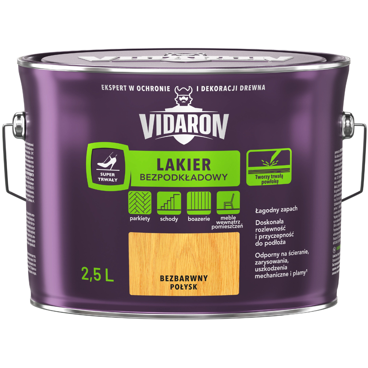 VIDARON Lakier do drewna bezpodkładowy bezbarwny połysk 2,5L