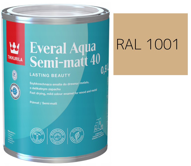 TIKKURILA Everal Aqua Semi Matt [40] 0,9l KOLOR KOLOR BEŻOWY RAL 1001