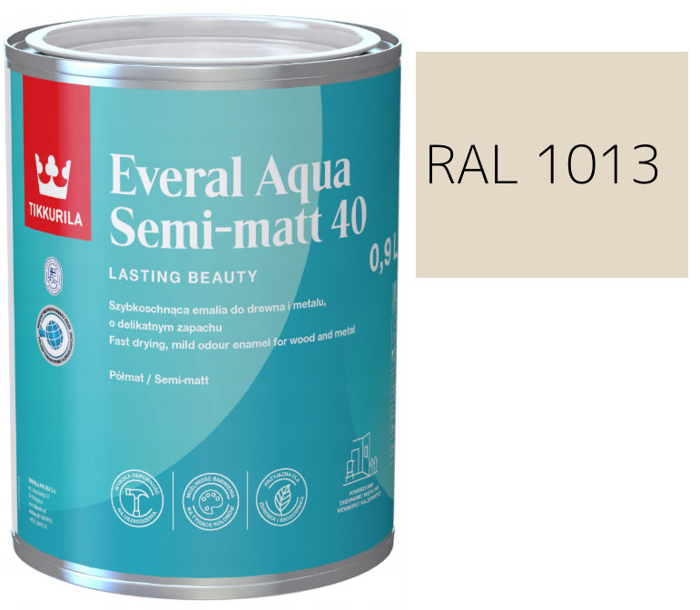 TIKKURILA Everal Aqua Semi Matt [40] 0,9l KOLOR BIAŁY PERŁOWY RAL 1013