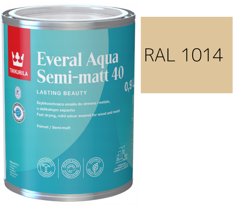 TIKKURILA Everal Aqua Semi Matt [40] 0,9l KOLOR SŁOMKOWY RAL 1014
