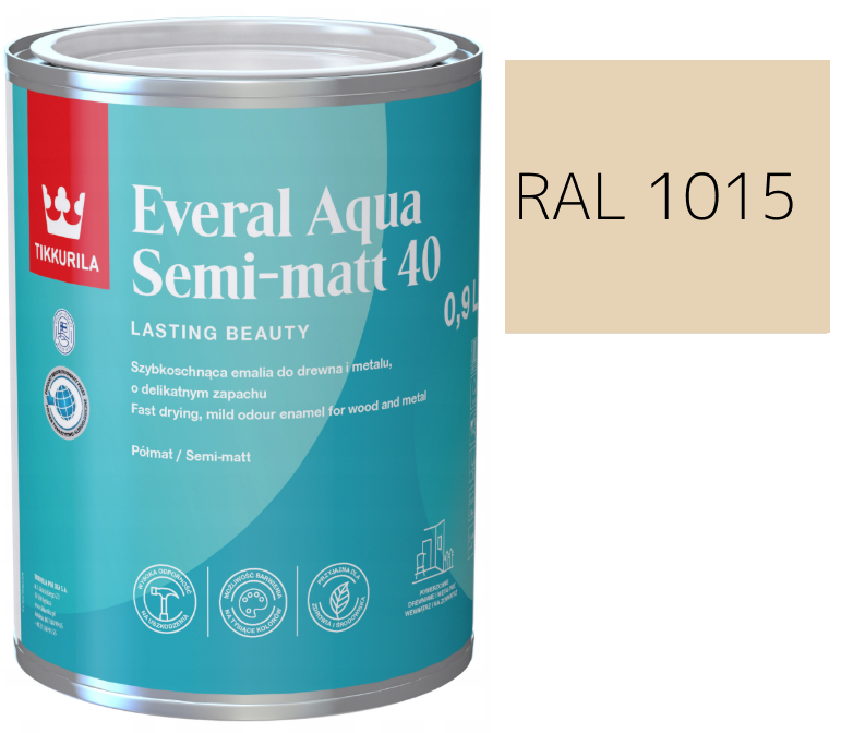 TIKKURILA Everal Aqua Semi Matt [40] 0,9l KOLOR KREMOWY RAL 1015