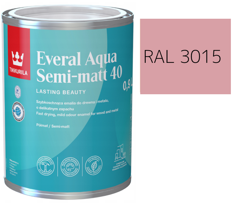 TIKKURILA Everal Aqua Semi Matt [40] 0,9l KOLOR RÓŻOWY JASNY RAL 3015
