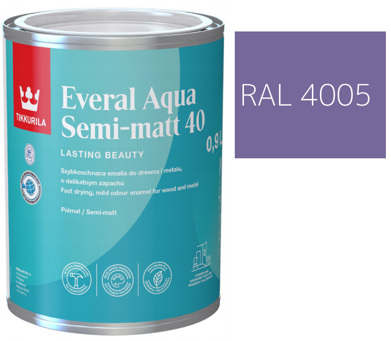 TIKKURILA Everal Aqua Semi Matt [40] 0,9l KOLOR FIOLETOWY RAL 4005