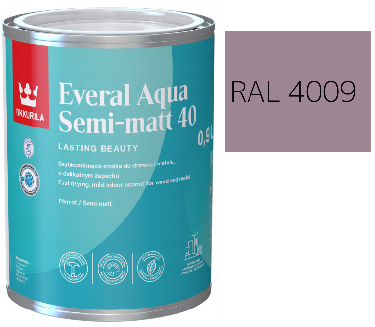TIKKURILA Everal Aqua Semi Matt [40] 0,9l KOLORFIOLETOWY PASTELOWY RAL 4009