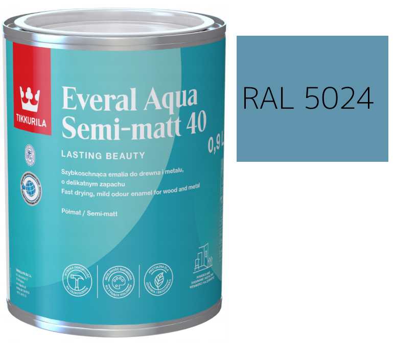 TIKKURILA Everal Aqua Semi Matt [40] 0,9l KOLOR NIEBIESKI PASTELOWY RAL 5024