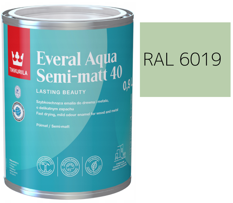 TIKKURILA Everal Aqua Semi Matt [40] 0,9l KOLOR ZIELONY PASTELOWY RAL 6019