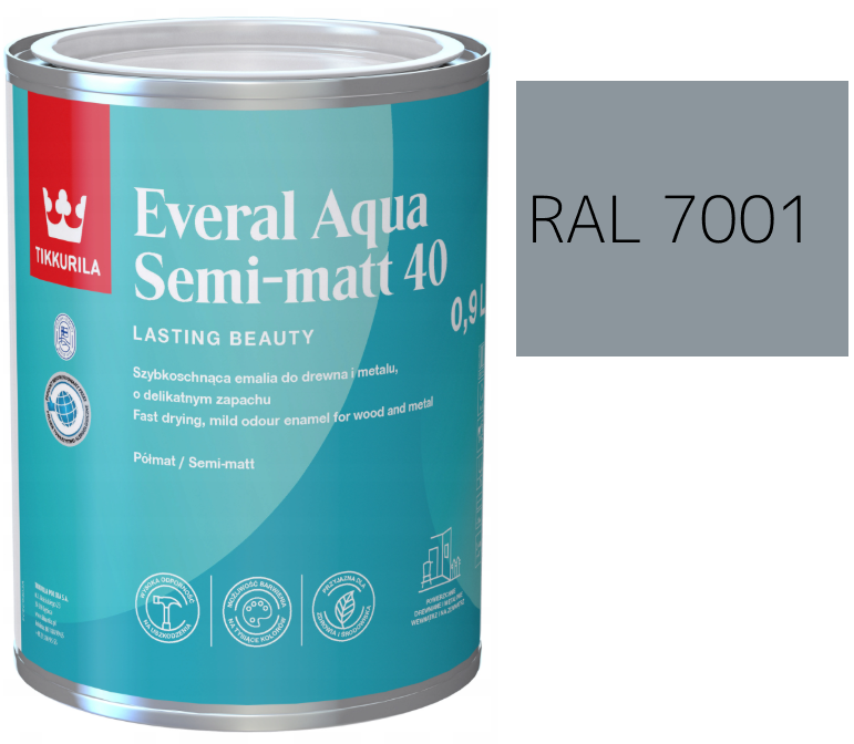 TIKKURILA Everal Aqua Semi Matt [40] 0,9l KOLOR STALOWY RAL 7001