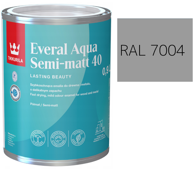 TIKKURILA Everal Aqua Semi Matt [40] 0,9l KOLOR SZARY SYGNAŁOWY RAL 7004