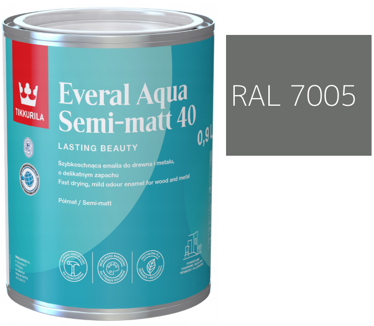 TIKKURILA Everal Aqua Semi Matt [40] 0,9l KOLOR SZARY MYSI RAL 7005