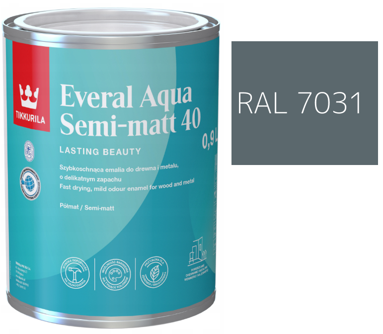 TIKKURILA Everal Aqua Semi Matt [40] 0,9l KOLOR NIEBIESKO SZARY RAL 7031