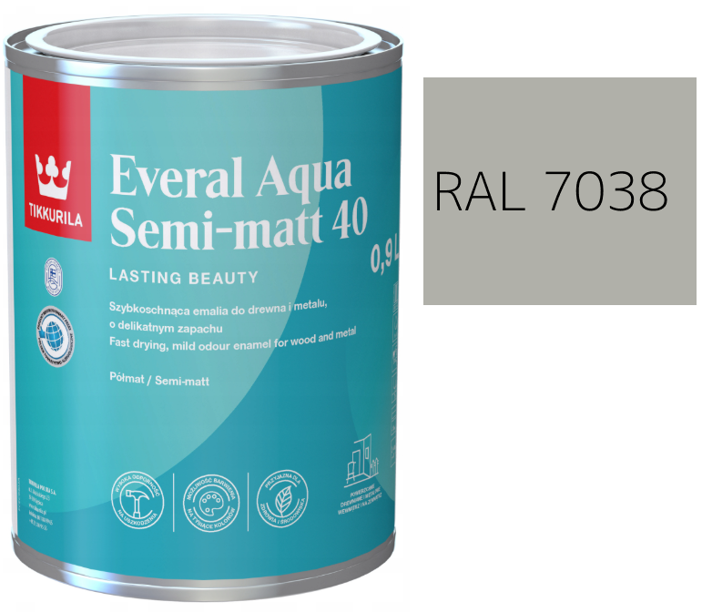 TIKKURILA Everal Aqua Semi Matt [40] 0,9l KOLOR SZARY AGATOWY RAL 7038