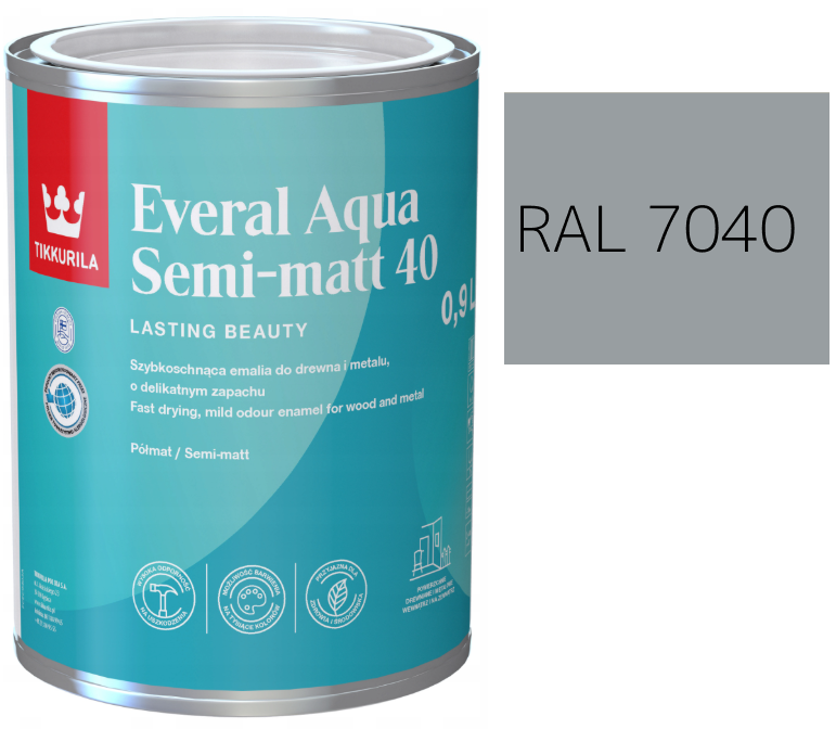 TIKKURILA Everal Aqua Semi Matt [40] 0,9l KOLOR SZARY OKIENNY RAL 7040