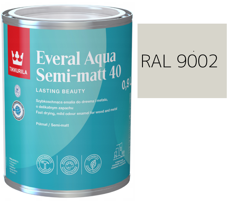 TIKKURILA Everal Aqua Semi Matt [40] 0,9l KOLOR SZARO BIAŁY RAL 9002