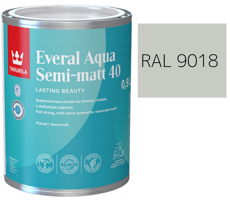 TIKKURILA Everal Aqua Semi Matt [40] 0,9l KOLOR BIAŁY PAPIRUS RAL 9018