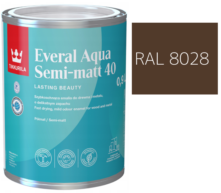 TIKKURILA Everal Aqua Semi Matt [40] brązowy terra RAL 8028 0,9L