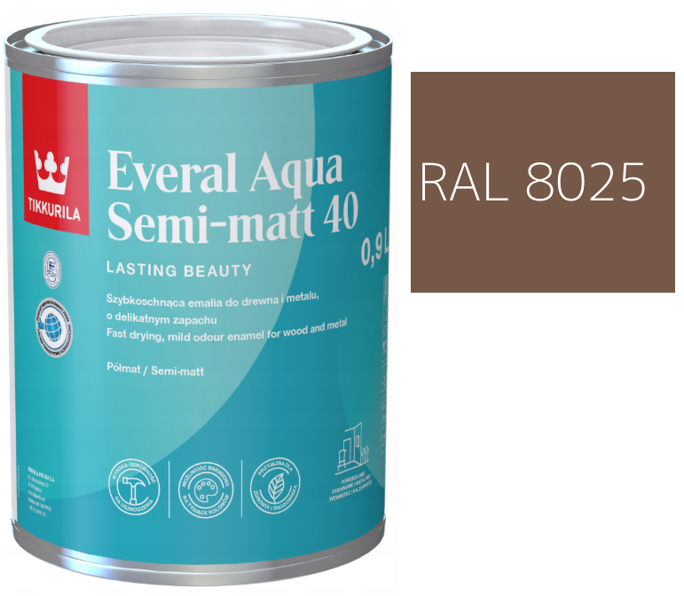 TIKKURILA Everal Aqua Semi Matt [40] 0,9l KOLOR BLADY BRĄZOWY RAL 8025